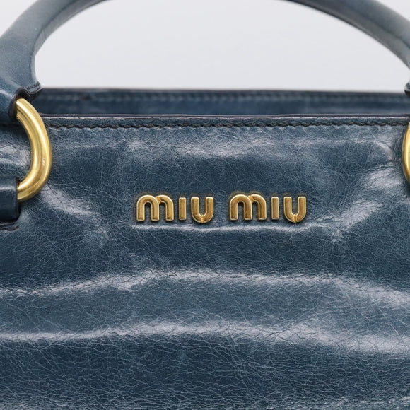 Miu Miu Hand Bag Leather 2way Blue Gold Auth 212438M