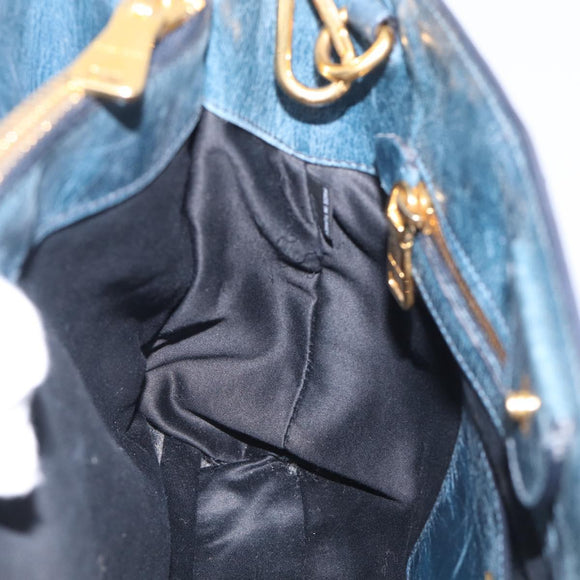 Miu Miu Hand Bag Leather 2way Blue Gold Auth 212438M