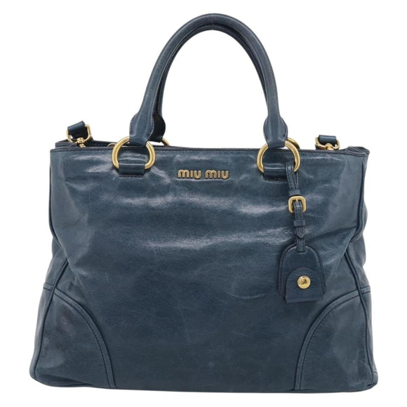 Miu Miu Hand Bag Leather 2way Blue Gold Auth 212438M