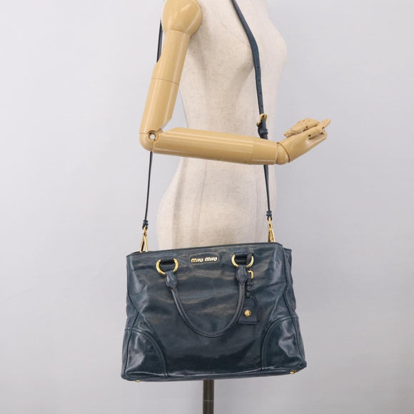 Miu Miu Hand Bag Leather 2way Blue Gold Auth 212438M