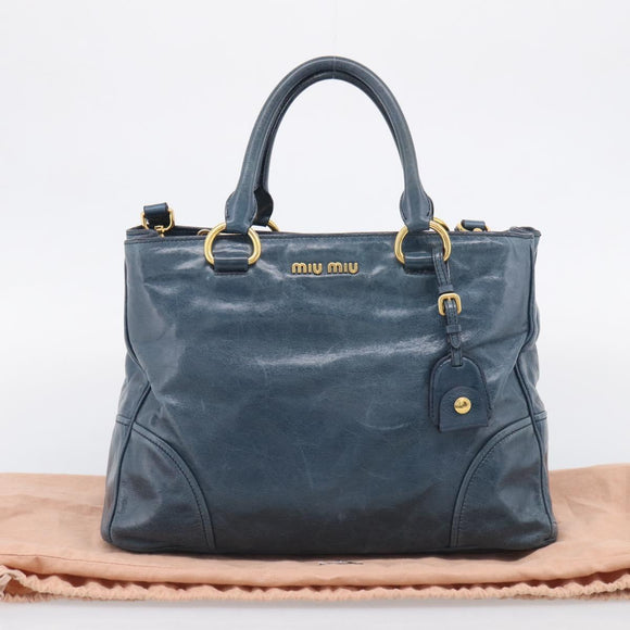 Miu Miu Hand Bag Leather 2way Blue Gold Auth 212438M