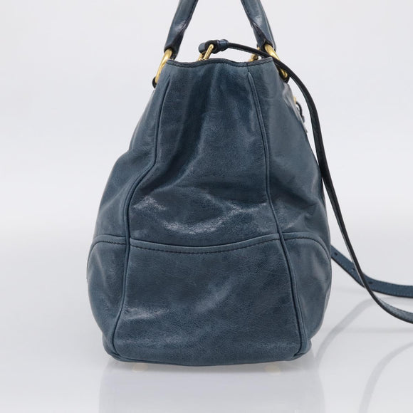 Miu Miu Hand Bag Leather 2way Blue Gold Auth 212438M