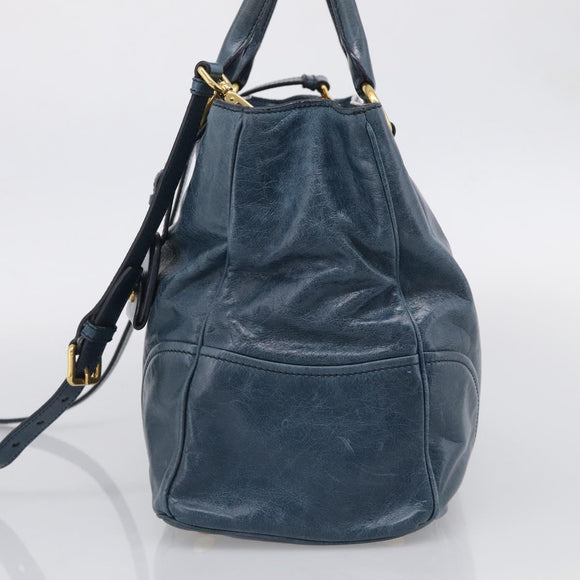 Miu Miu Hand Bag Leather 2way Blue Gold Auth 212438M