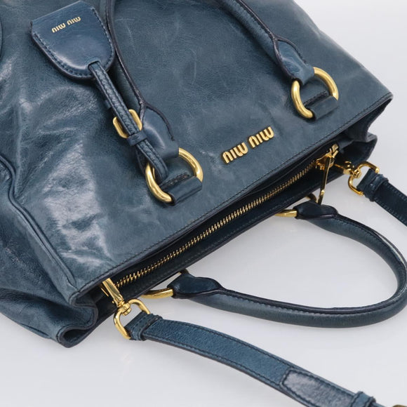 Miu Miu Hand Bag Leather 2way Blue Gold Auth 212438M