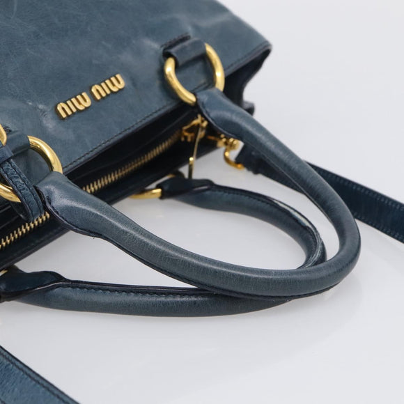Miu Miu Hand Bag Leather 2way Blue Gold Auth 212438M