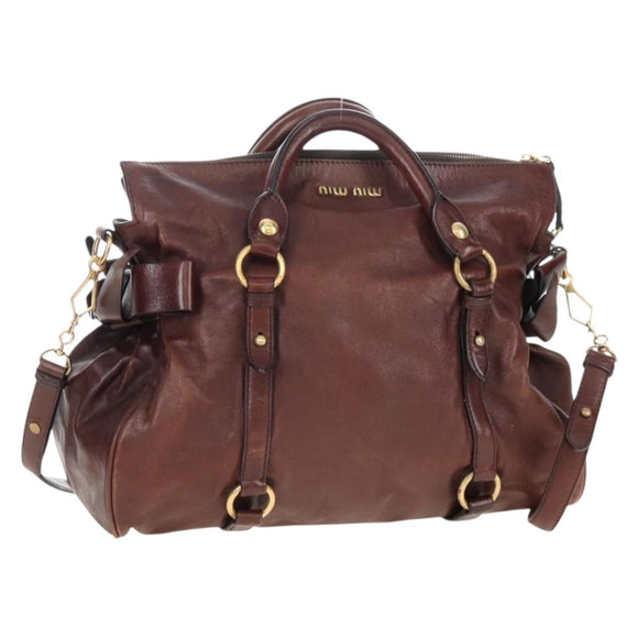 Miu Miu Matelasse Hand Bag Leather 2way Brown Gold Auth 212439M