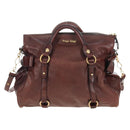 Miu Miu Matelasse Hand Bag Leather 2way Brown Gold Auth 212439M-2