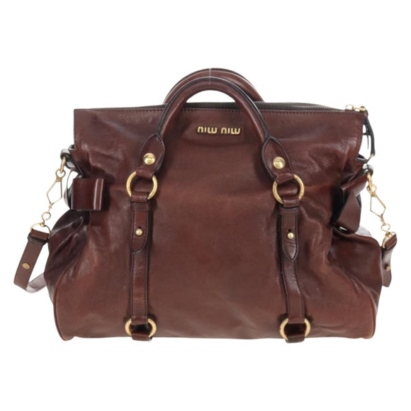 Miu Miu Matelasse Hand Bag Leather 2way Brown Gold Auth 212439M