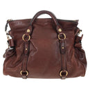 Miu Miu Matelasse Hand Bag Leather 2way Brown Gold Auth 212439M-3