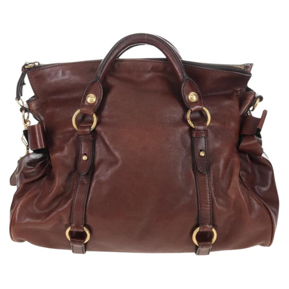 Miu Miu Matelasse Hand Bag Leather 2way Brown Gold Auth 212439M