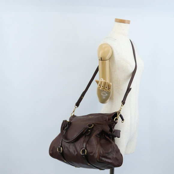 Miu Miu Matelasse Hand Bag Leather 2way Brown Gold Auth 212439M