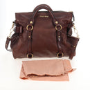 Miu Miu Matelasse Hand Bag Leather 2way Brown Gold Auth 212439M-33