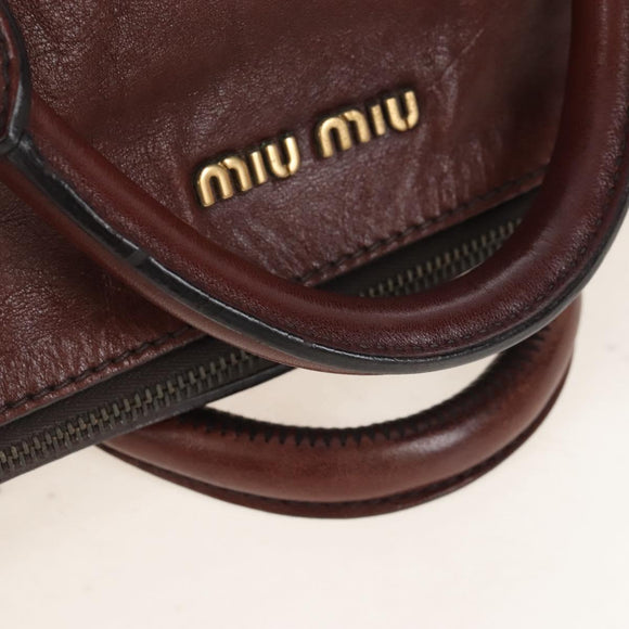 Miu Miu Matelasse Hand Bag Leather 2way Brown Gold Auth 212439M