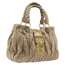 Miu Miu Hand Bag Leather Beige Gold Auth 212440A-1