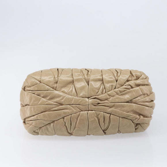 Miu Miu Hand Bag Leather Beige Gold Auth 212440A