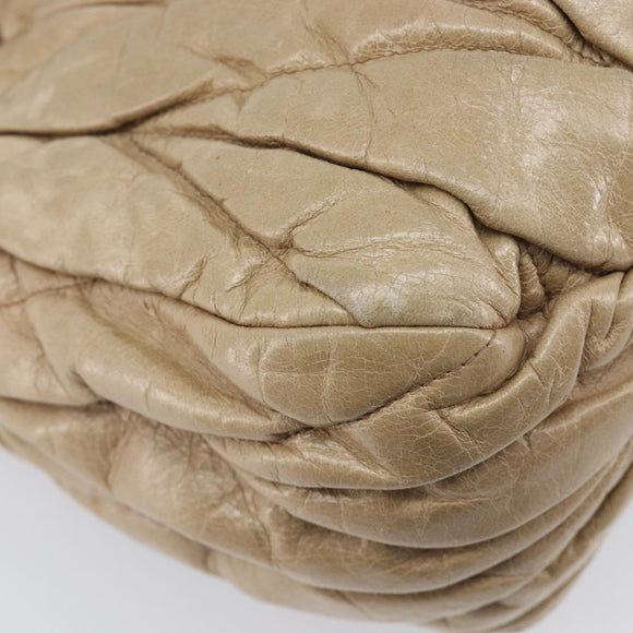 Miu Miu Hand Bag Leather Beige Gold Auth 212440A