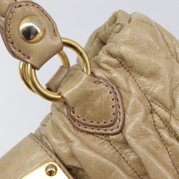 Miu Miu Hand Bag Leather Beige Gold Auth 212440A