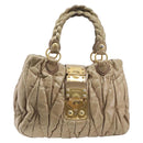 Miu Miu Hand Bag Leather Beige Gold Auth 212440A-2