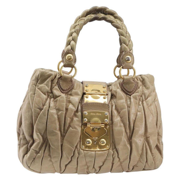 Miu Miu Hand Bag Leather Beige Gold Auth 212440A