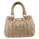 Miu Miu Hand Bag Leather Beige Gold Auth 212440A-3