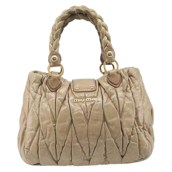 Miu Miu Hand Bag Leather Beige Gold Auth 212440A