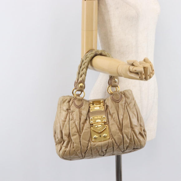 Miu Miu Hand Bag Leather Beige Gold Auth 212440A