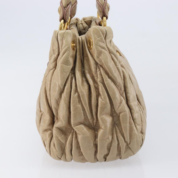 Miu Miu Hand Bag Leather Beige Gold Auth 212440A
