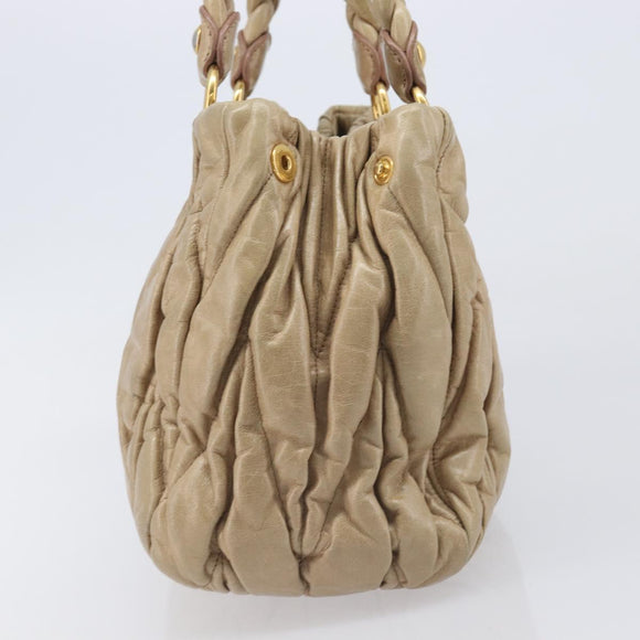 Miu Miu Hand Bag Leather Beige Gold Auth 212440A