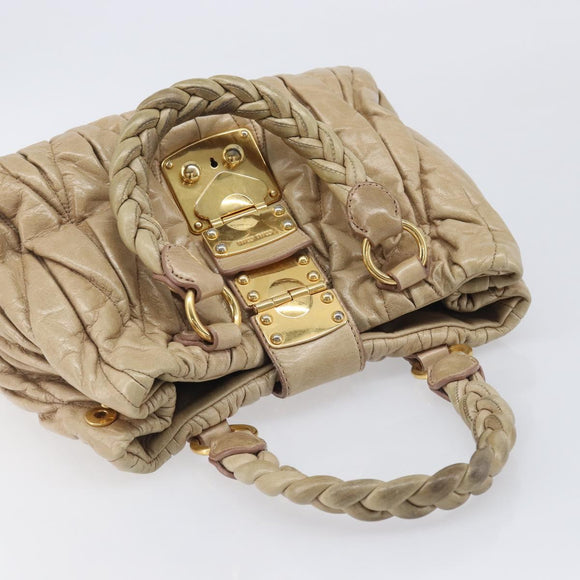 Miu Miu Hand Bag Leather Beige Gold Auth 212440A