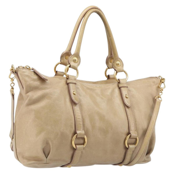 Miu Miu Hand Bag Leather 2way Beige Gold Auth 212441A