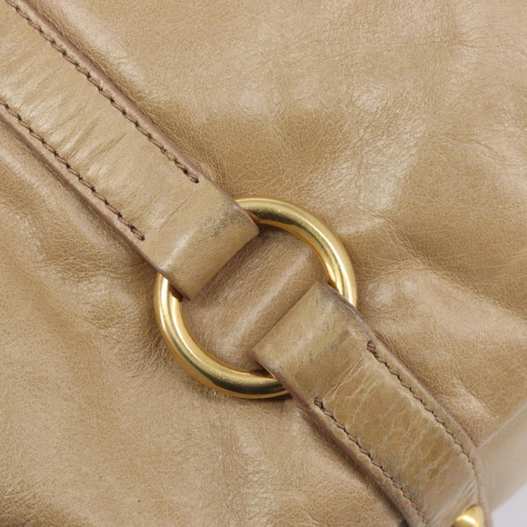 Miu Miu Hand Bag Leather 2way Beige Gold Auth 212441A