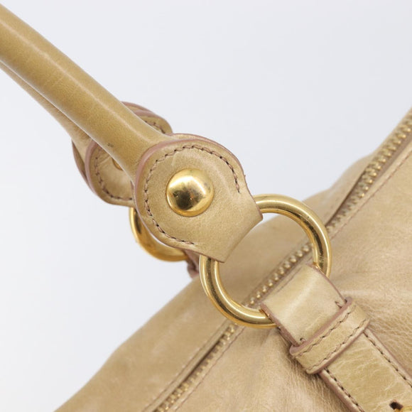 Miu Miu Hand Bag Leather 2way Beige Gold Auth 212441A