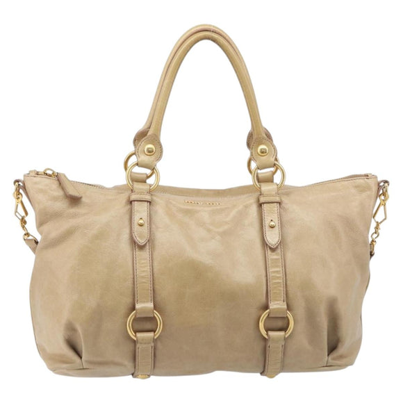 Miu Miu Hand Bag Leather 2way Beige Gold Auth 212441A