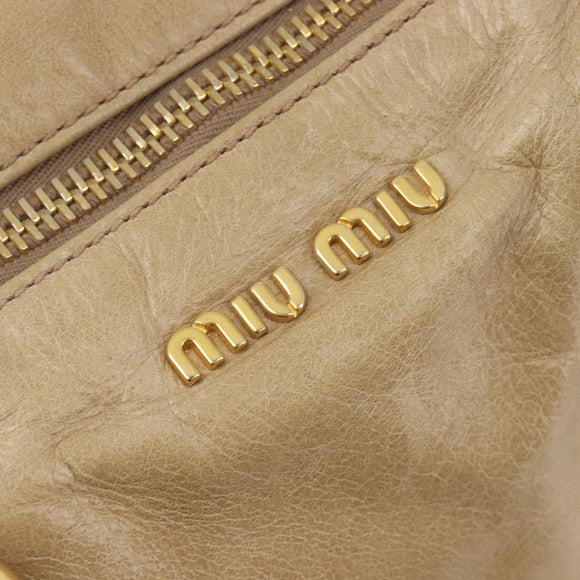 Miu Miu Hand Bag Leather 2way Beige Gold Auth 212441A