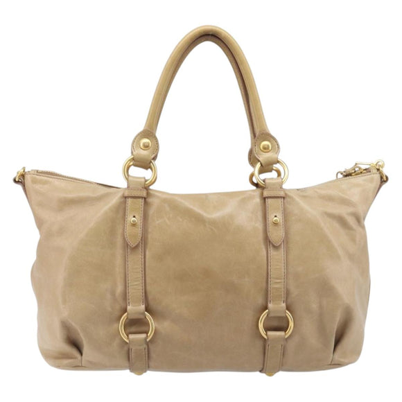 Miu Miu Hand Bag Leather 2way Beige Gold Auth 212441A