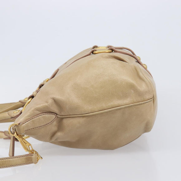 Miu Miu Hand Bag Leather 2way Beige Gold Auth 212441A