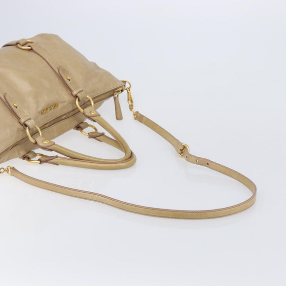 Miu Miu Hand Bag Leather 2way Beige Gold Auth 212441A