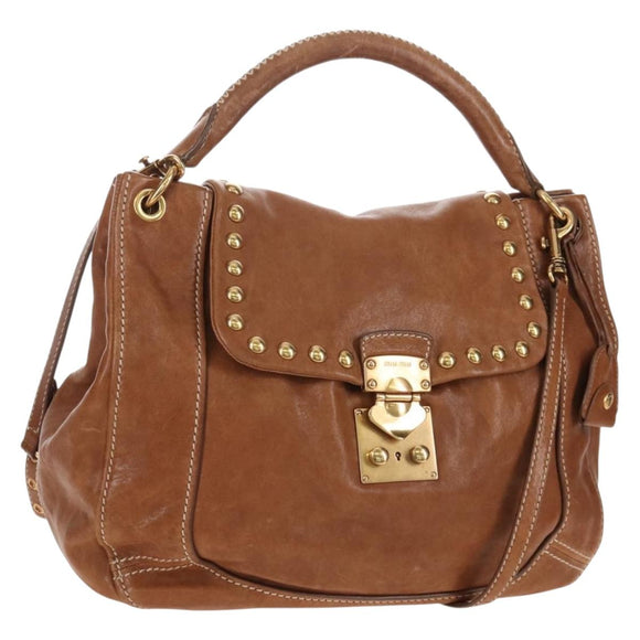 Miu Miu Hand Bag Leather 2way Brown Gold Auth 212443M