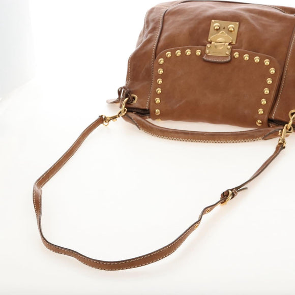 Miu Miu Hand Bag Leather 2way Brown Gold Auth 212443M