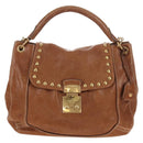 Miu Miu Hand Bag Leather 2way Brown Gold Auth 212443M-2