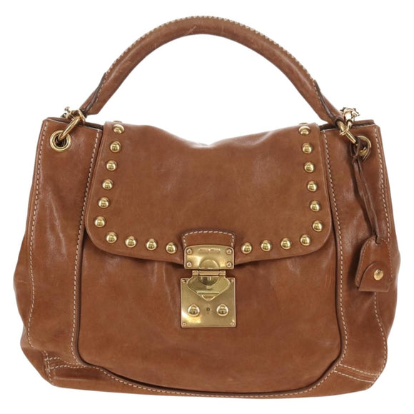 Miu Miu Hand Bag Leather 2way Brown Gold Auth 212443M