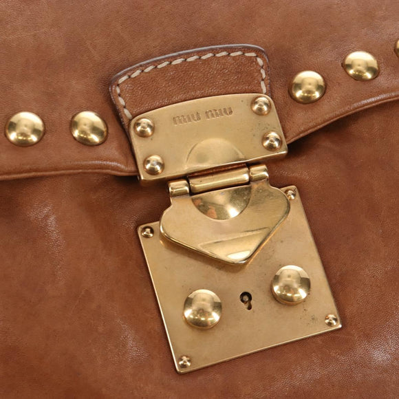 Miu Miu Hand Bag Leather 2way Brown Gold Auth 212443M