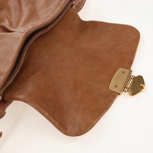 Miu Miu Hand Bag Leather 2way Brown Gold Auth 212443M