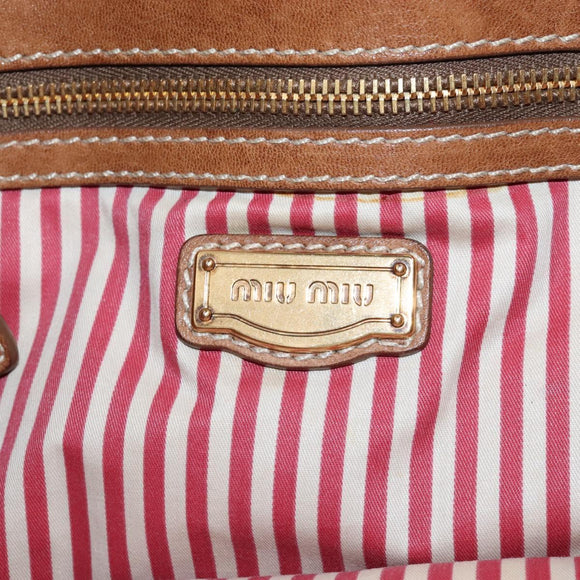 Miu Miu Hand Bag Leather 2way Brown Gold Auth 212443M