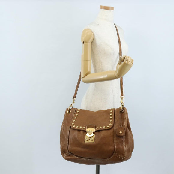 Miu Miu Hand Bag Leather 2way Brown Gold Auth 212443M