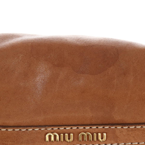 Miu Miu Hand Bag Leather 2way Brown Gold Auth 212443M