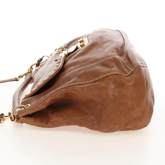 Miu Miu Hand Bag Leather 2way Brown Gold Auth 212443M