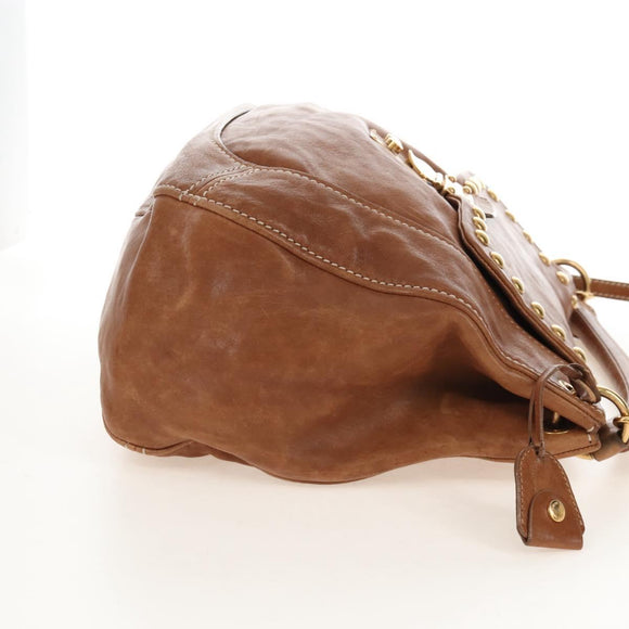 Miu Miu Hand Bag Leather 2way Brown Gold Auth 212443M