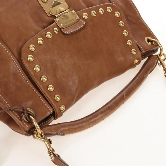 Miu Miu Hand Bag Leather 2way Brown Gold Auth 212443M