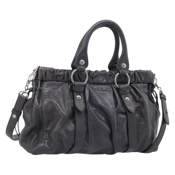 Miu Miu Hand Bag Leather 2way Gray Silver Auth 212444M